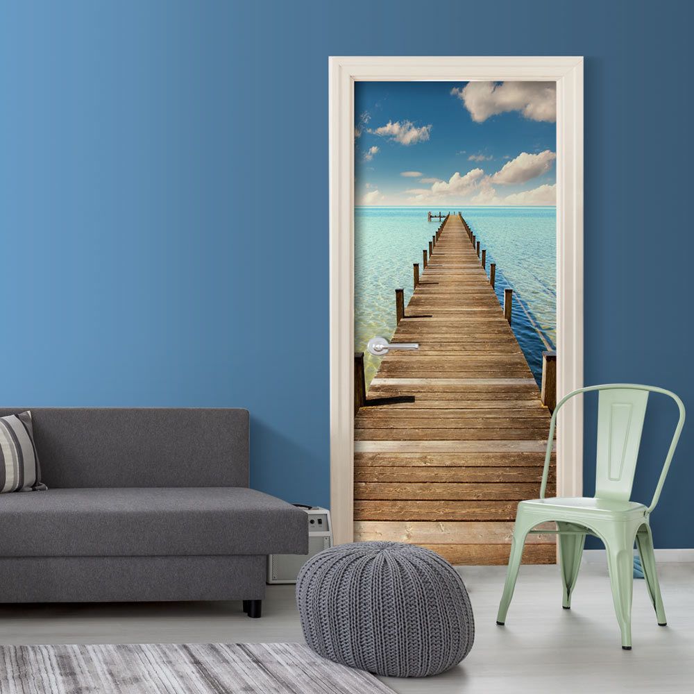 Bimago - Papier-peint pour porte - Turquoise Harbour - Décoration, image, art | 70x210 cm | - Papier peint