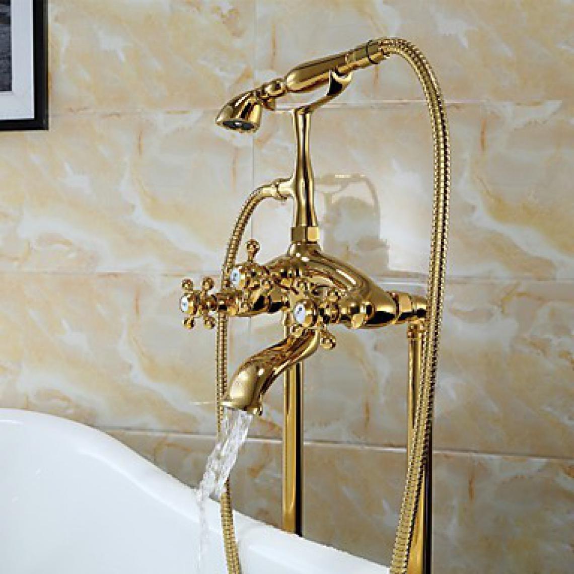Kroos - Robinet de baignoire sur pied moderne en laiton solide doré - Robinet de baignoire