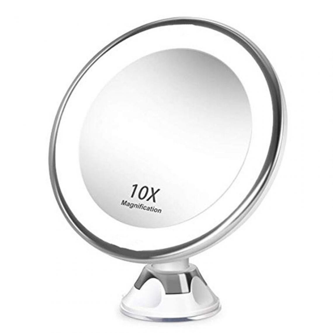 Universal - Agrandissement 10x Sticker Miroir de toilette Portable avec Lumière LED Ventouse 360 ° Loupe de maquillage pivotante Baignoire de bureau à domicile |(Argent) - Miroir de salle de bain