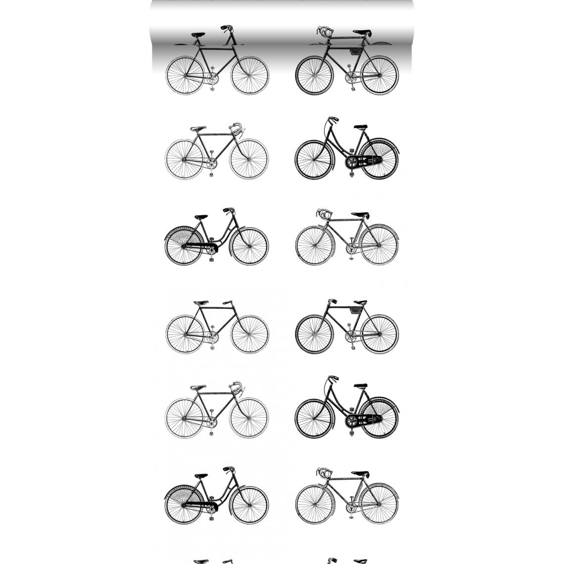 ESTAhome - ESTAhome papier peint vélos blanc et noir - 138523 - 53 cm x 10,05 m - Papier peint