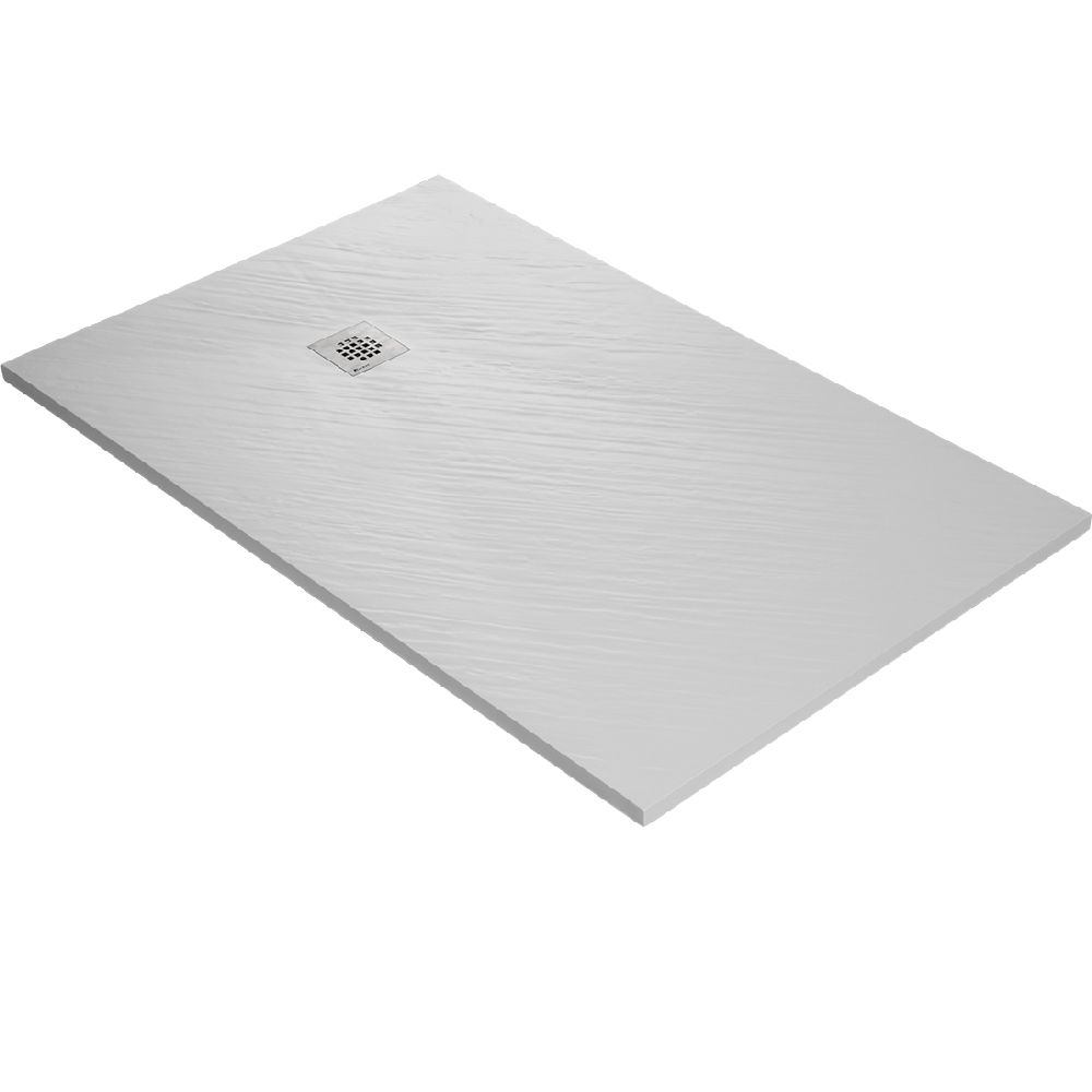 U-Tile - Receveur de douche en résine imitation pierre 150 x 100 cm blanc + natte étanche + siphon 360° - Receveur de douche