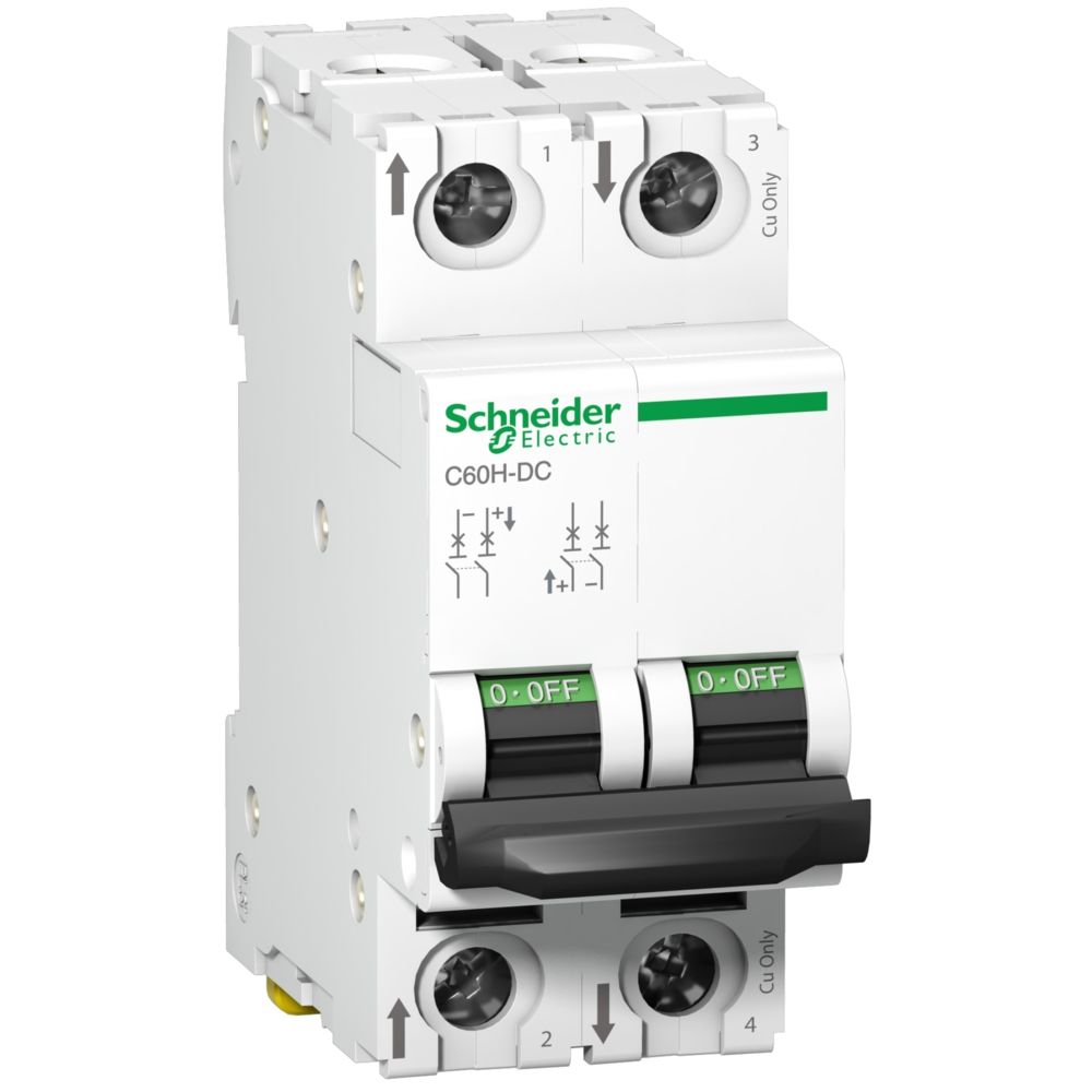 Schneider Electric - disjoncteur cc - schneider c60h-dc - 2 pôles - 3 ampères - courbe c - a9n61523 - Coupe-circuits et disjoncteurs