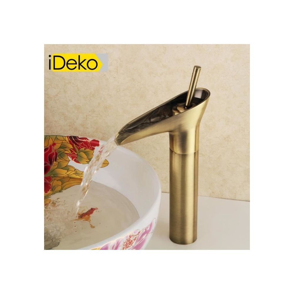 Ideko - iDeko®Robinet Mitigeur lavabo cascade (Haut) rétro cuivre vintage & Flexible - Lavabo