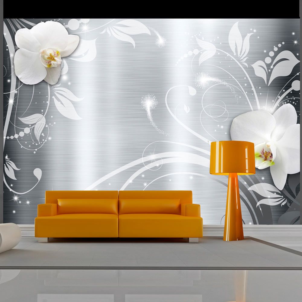 marque generique - 150x105 Papier peint Orchidées Fleurs Moderne Orchids on steel - Papier peint