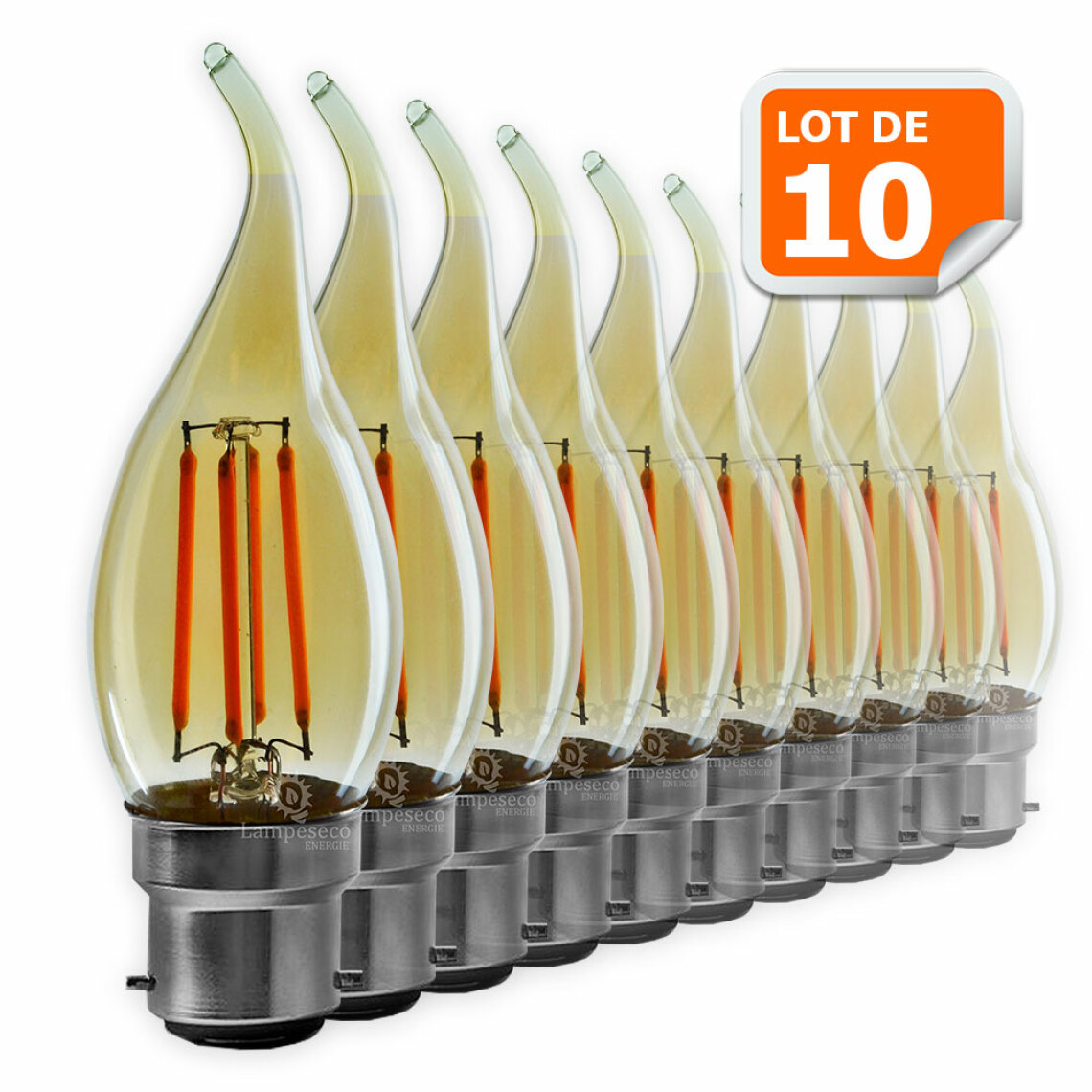 Lampesecoenergie - Lot de 10 Ampoules décorative led à filament Doré 4 watt (éq. 42 Watt) Culot B22 - Ampoules LED