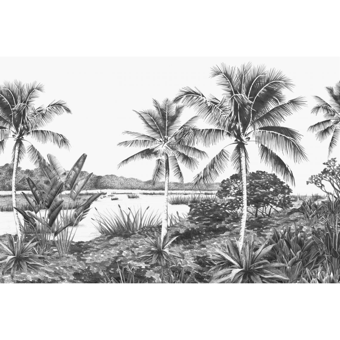 Origin - Origin papier peint panoramique paysage avec des palmiers noir et blanc - 357224 - 4.185 x 2.79 m - Papier peint