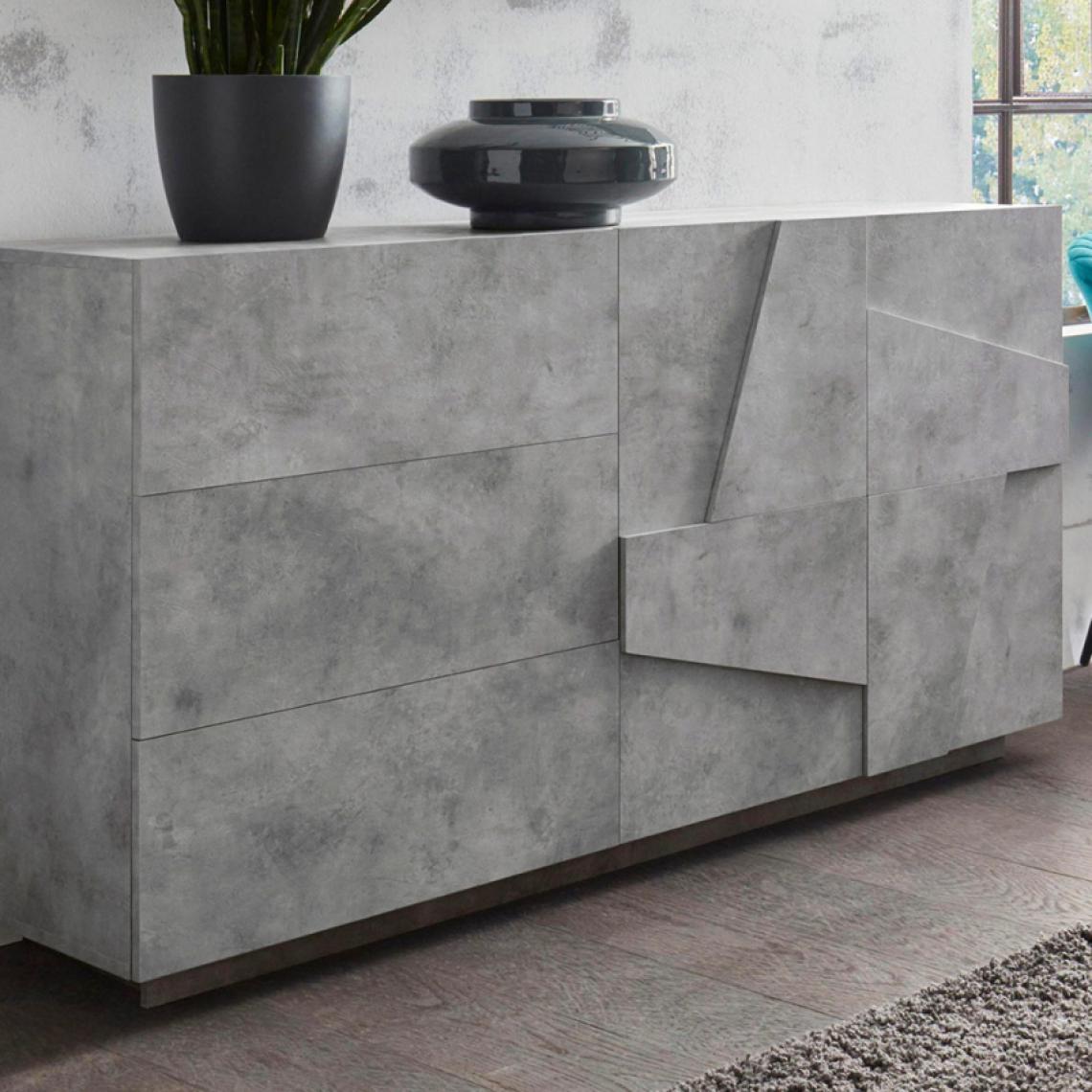 Ahd Amazing Home Design - Buffet commode 2 portes 3 tiroirs coulissants moderne 140cm Ping Side M Concrete - Fond de hotte