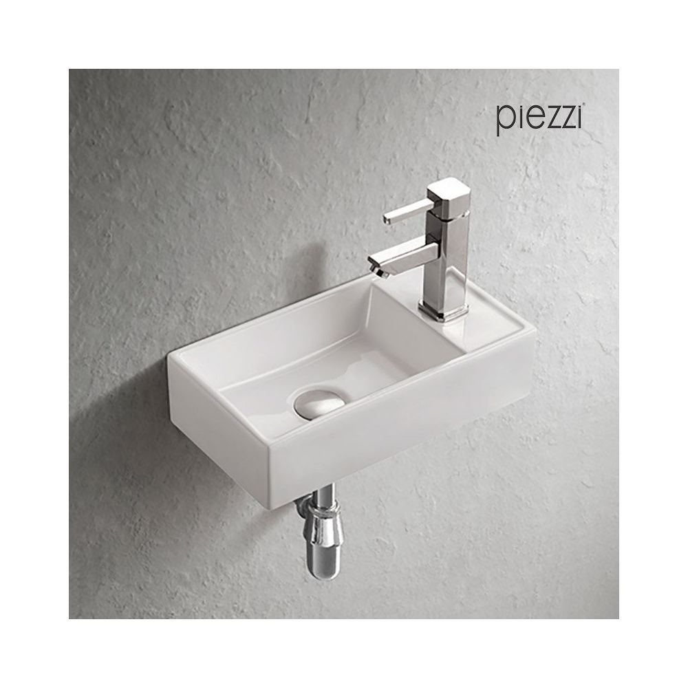Piezzi - Lave-mains suspendu en céramique blanche - Manéo - Vasque