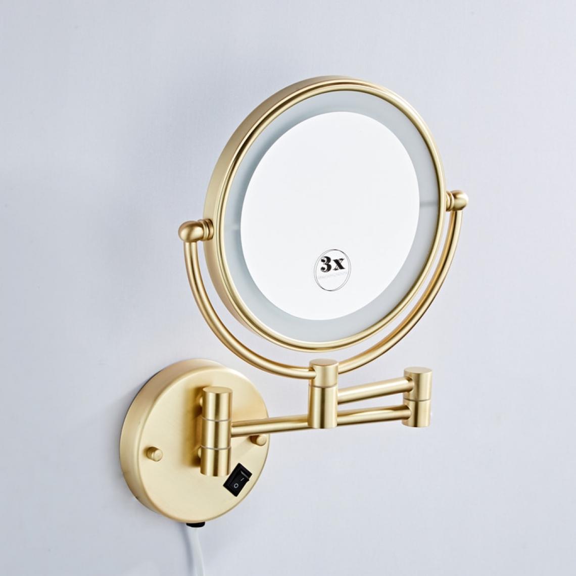 Universal - Miroir de maquillage 8 pouces, brosse murale latérale, miroir LED en or, miroir de maquillage pliant, miroir de maquillage, cadeau de madame | miroir de bain(Or) - Miroir de salle de bain