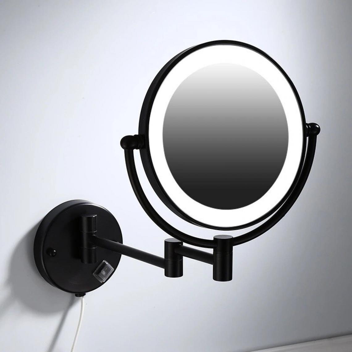 Universal - Miroir de maquillage noir de peinture LED d'attache murale prolongement pliant double face de lumière LED miroir miroir de bain | miroir de bain(Le noir) - Miroir de salle de bain