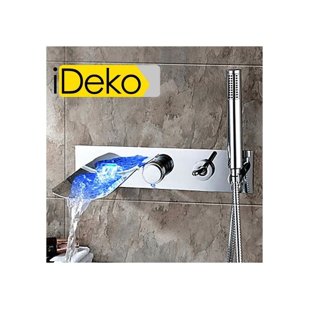 Ideko - iDeko®Robinet Mitigeur lavabo cascade LED hydroélectricité salle de bain baignoire et au mur caché en Laiton Moderne Céramique ID312 - Mitigeur douche