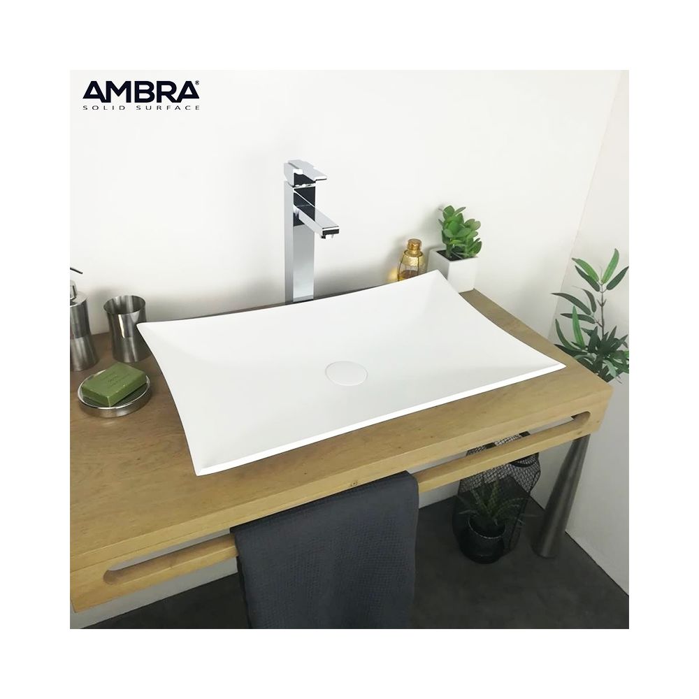 Ambra - Vasque à poser design en Solid surface 62 cm - Leaf - Vasque