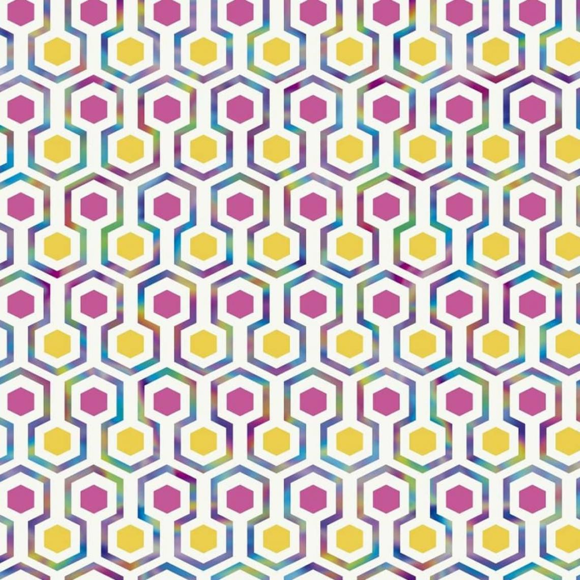GOOD VIBES - Good Vibes Papier peint Hexagon Pattern Rose et jaune - Papier peint