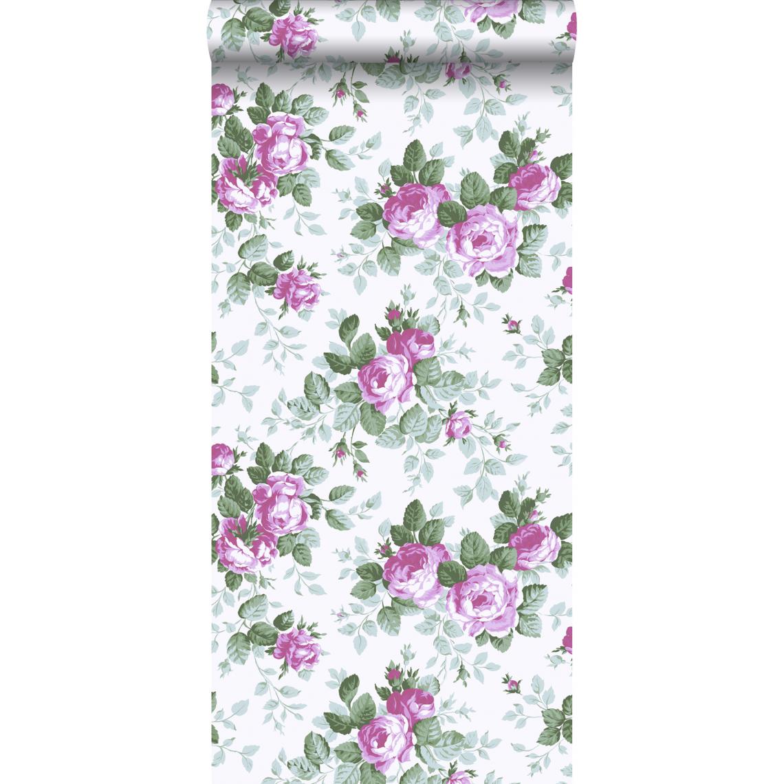 ESTAhome - ESTAhome papier peint roses violet - 138110 - 53 cm x 10,05 m - Papier peint