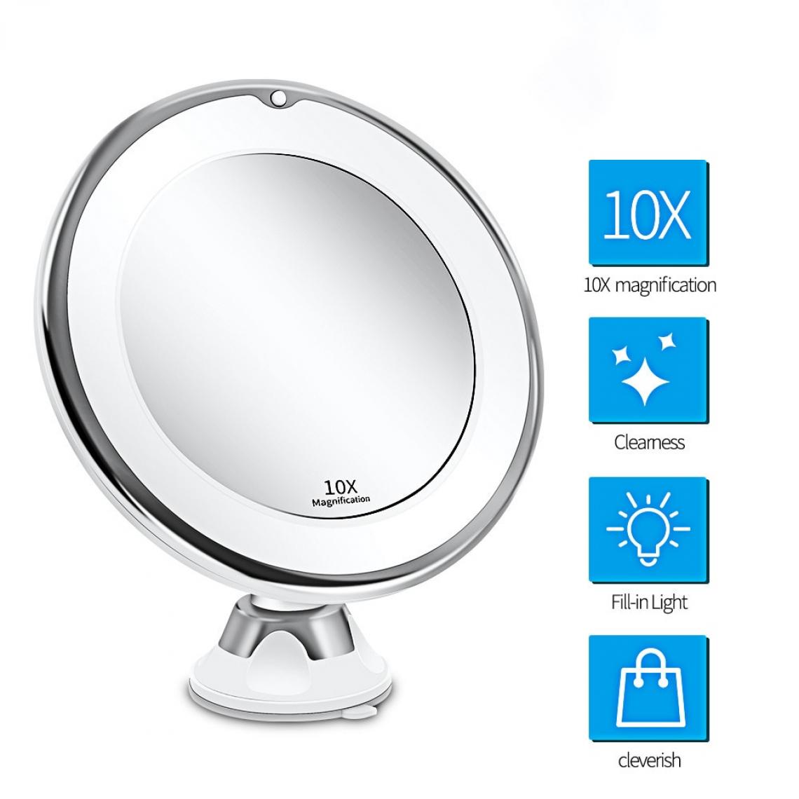 Universal - Miroir de maquillage rétroéclairé à cercle avec lumière LED pour agrandir 10 fois le mur de la salle de bains(Argent) - Miroir de salle de bain