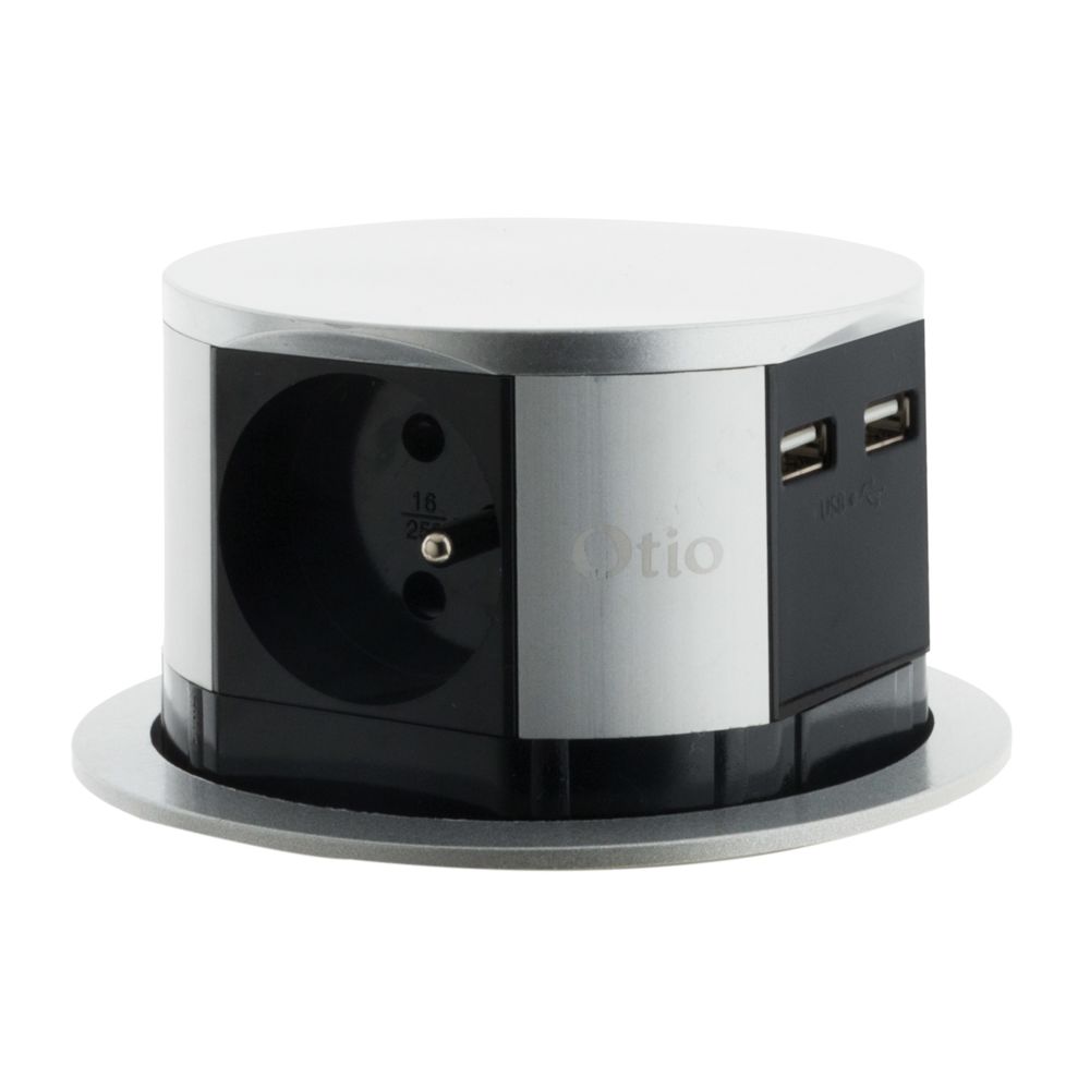 Otio - Bloc multiprise escamotable compact avec système Push - 3 prises 16A 2P+T et 2x USB - Blocs multiprises