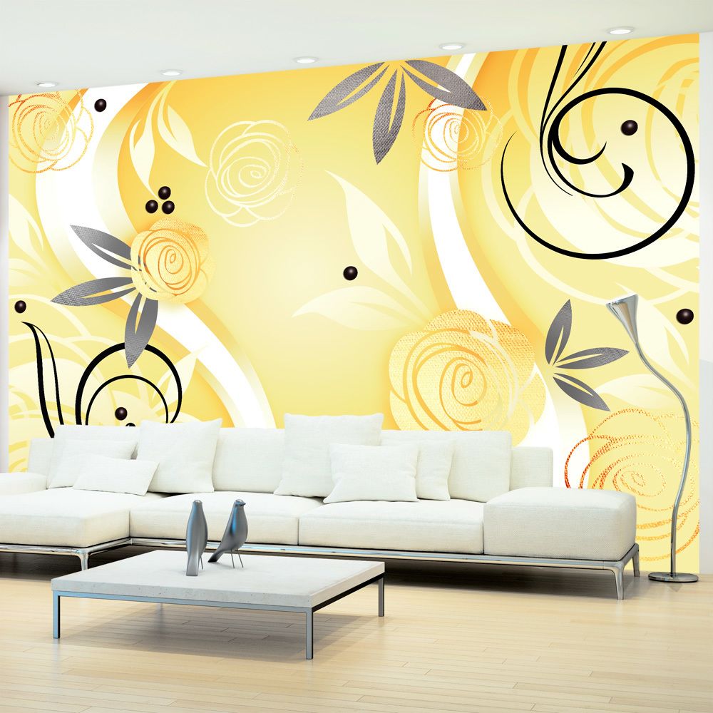 Bimago - Papier peint | Yellow roses | 350x245 | Fonds et Dessins | Motifs floraux | - Papier peint