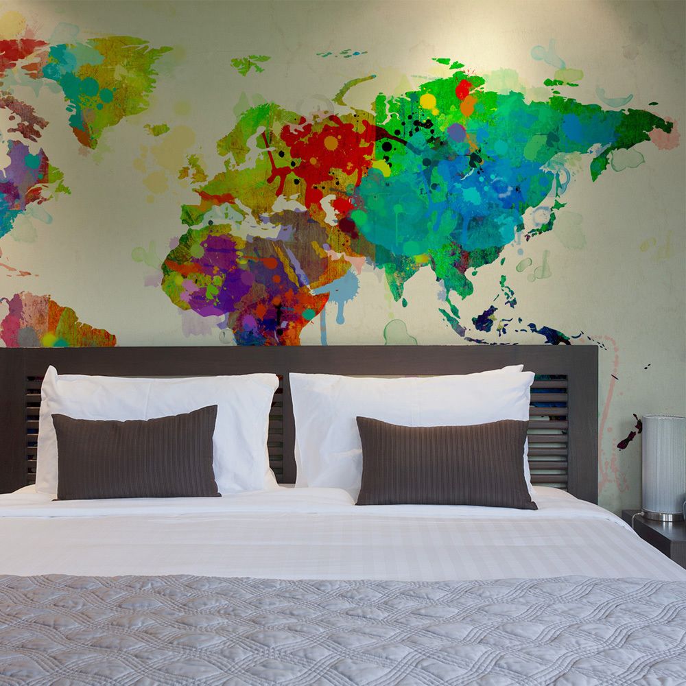 Bimago - Papier peint - Paint splashes map of the World - Décoration, image, art | Carte du monde | - Papier peint