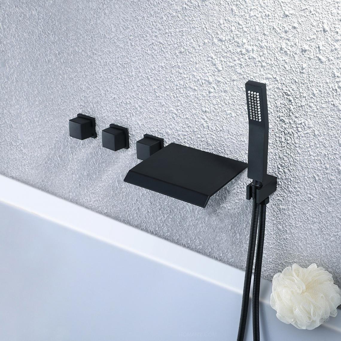 Kroos - Robinet de baignoire encastré moderne avec douchette en noir solide Noir - Robinet de baignoire