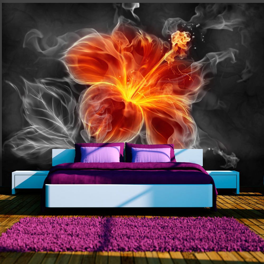 Bimago - Papier peint - Fiery flower inside the smoke - Décoration, image, art | Fleurs | - Papier peint