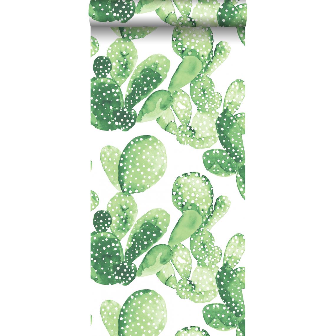 ESTAhome - ESTAhome papier peint cactus peint à l'aquarelle vert jungle tropicale - 138902 - 53 cm x 10,05 m - Papier peint