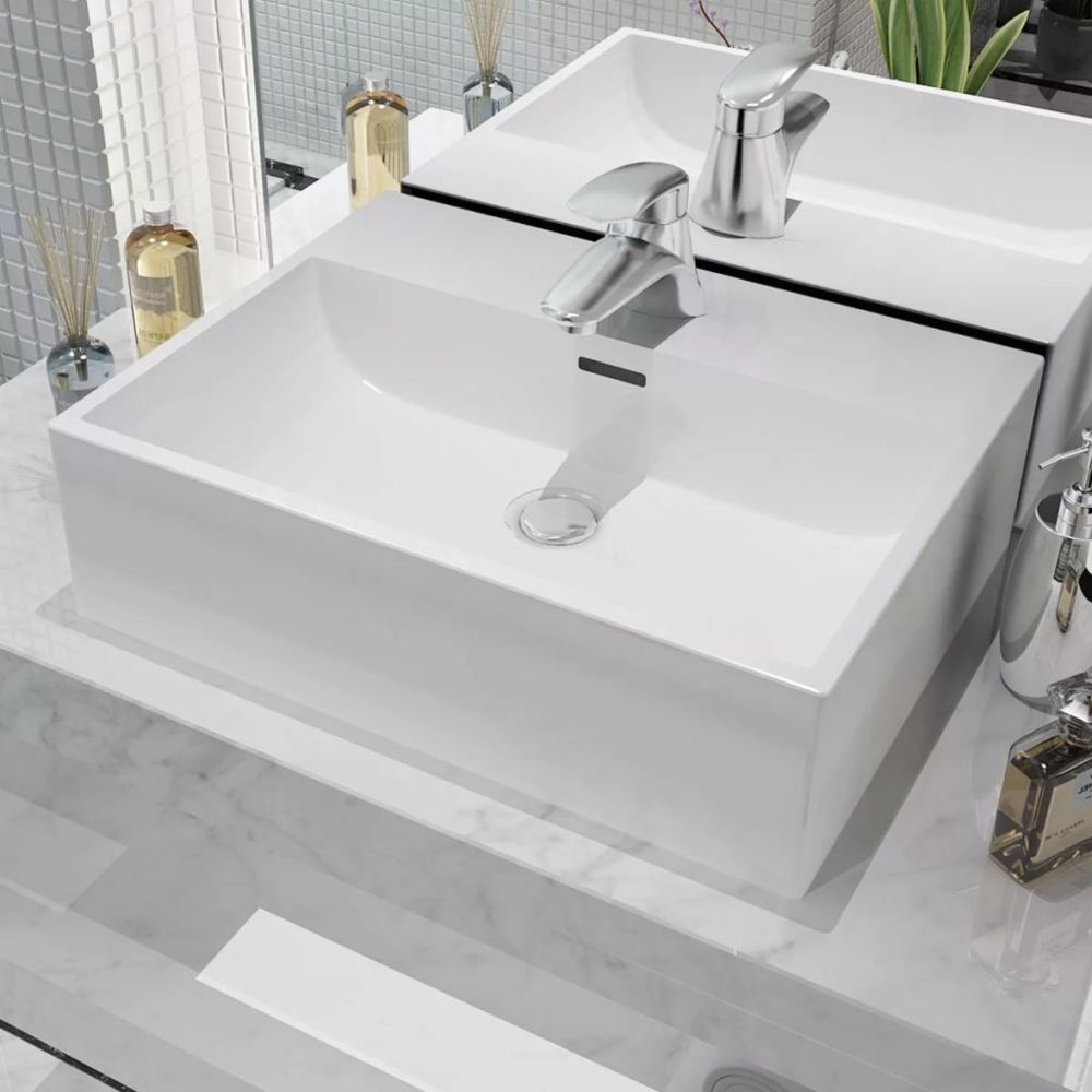 marque generique - Superbe Éviers et lavabos ligne Lima Vasque avec trou de robinet en céramique Blanc 51,5x38,5x15 cm - Lavabo