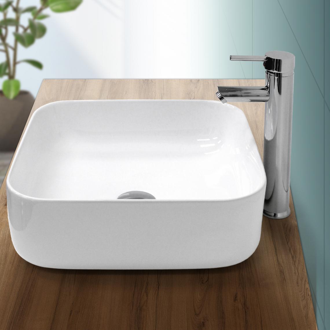 Ecd Germany - Lavabo carré céramique vasque à poser salle de bain lave-mains blanc 390x390 cm - Vasque