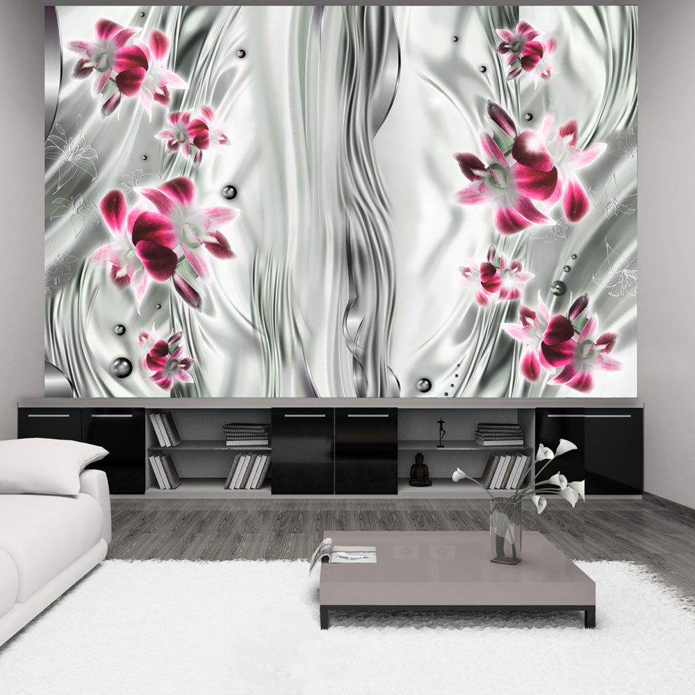 Bimago - Papier peint | Pink orchid in platinum | 350x245 | Fonds et Dessins | Motifs floraux | - Papier peint