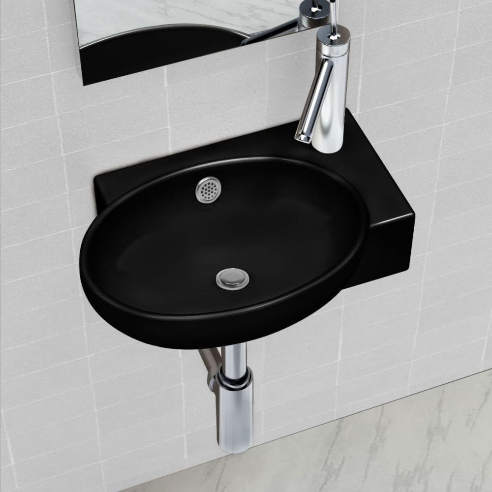 Vidaxl - Vasque à trou de trop-plein/robinet céramique pour salle de bain Noir | Noir - Lavabo