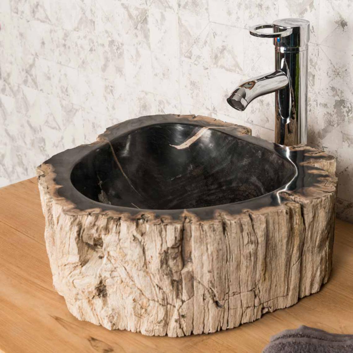 Wanda Collection - Vasque de salle de bain à poser en bois pétrifié fossilisé 35 CM - Vasque