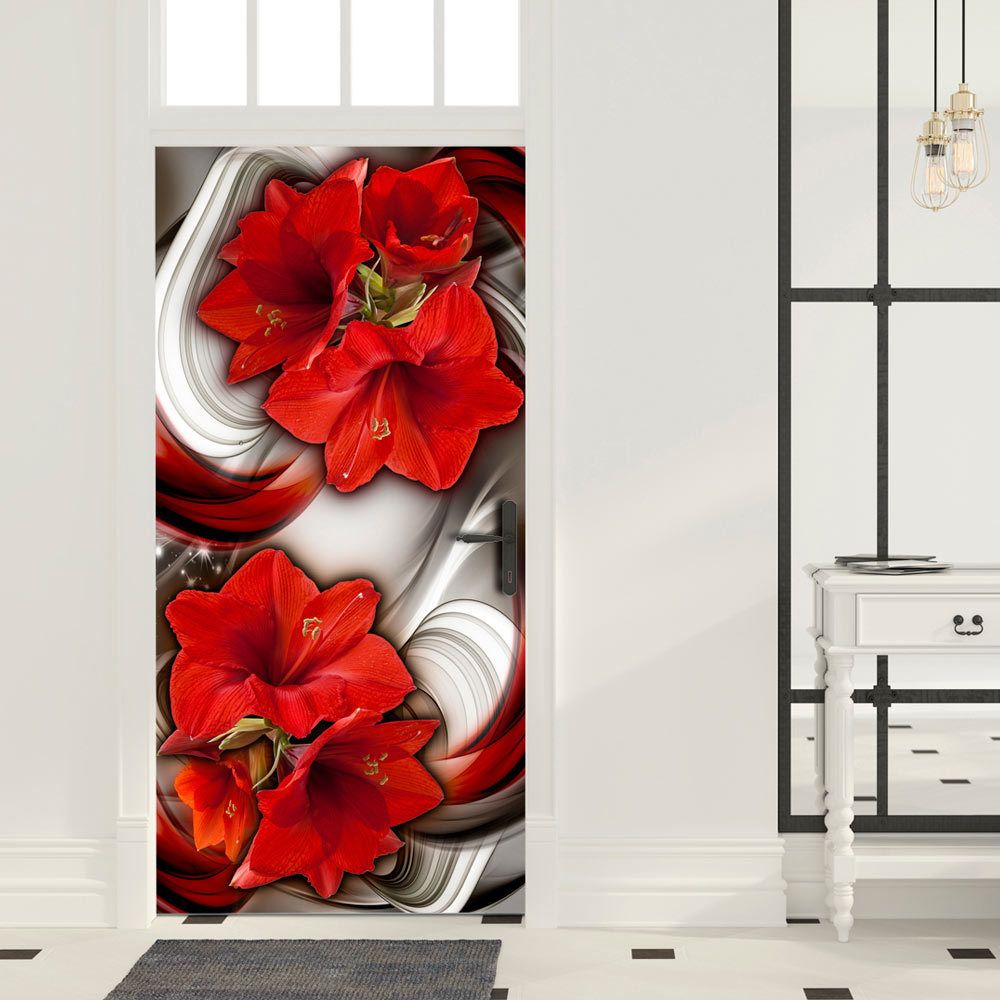 Artgeist - Papier-peint pour porte - Photo wallpaper - Abstraction and red flowers I 70x210 - Papier peint