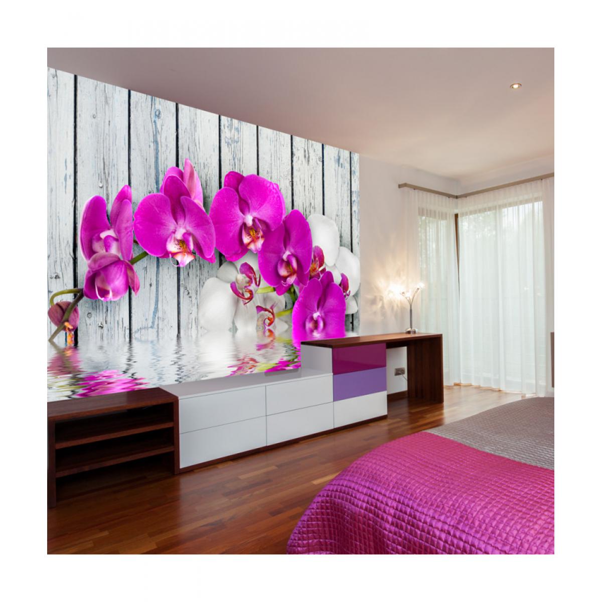 Artgeist - Papier peint - Violet orchids with water reflexion 200x154 - Papier peint