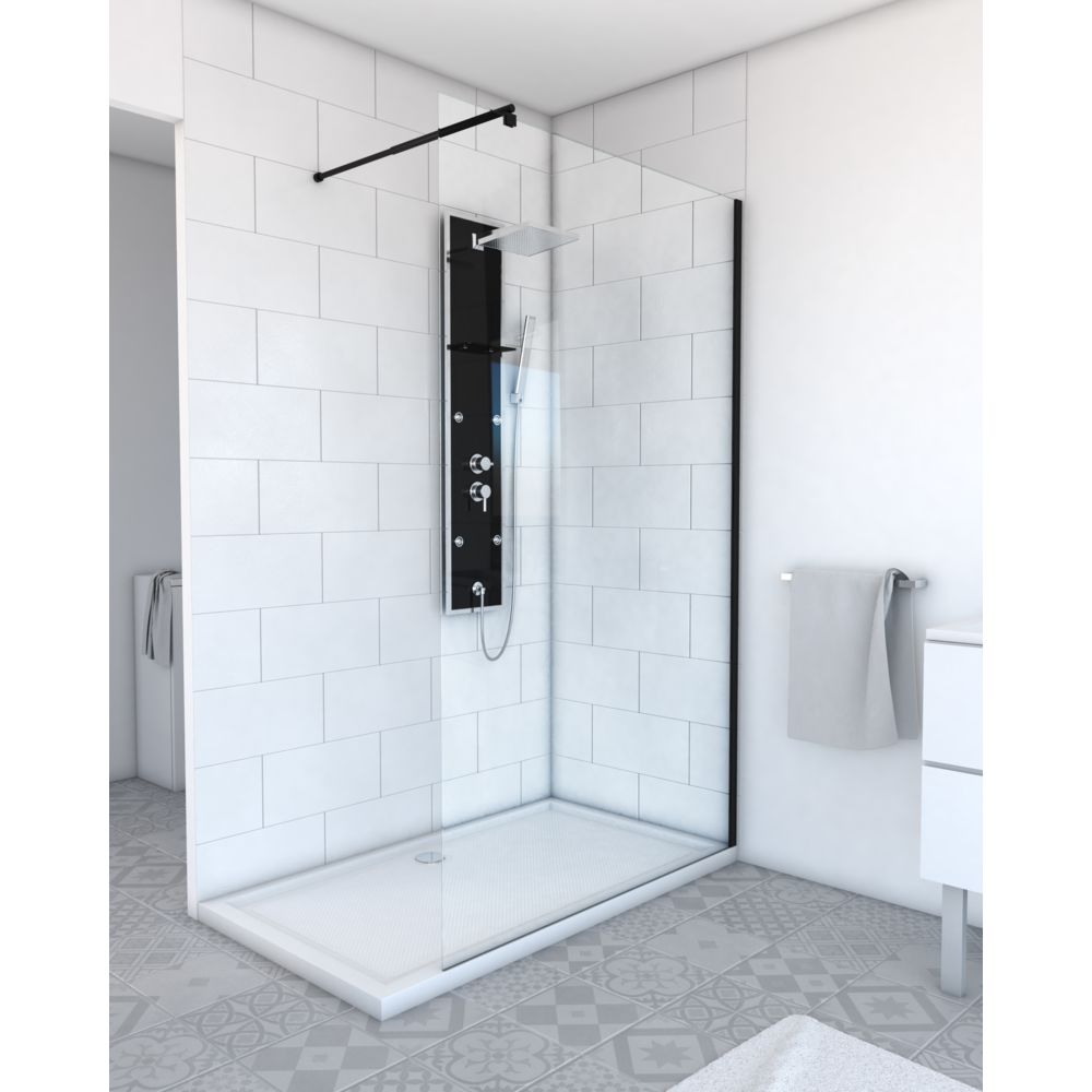Aurlane - Paroi de douche à l'italienne transparent 120x200cm - verre transparent 8mm - profile noir mat - FREEDOM 2 DARK 120 - Cabine de douche