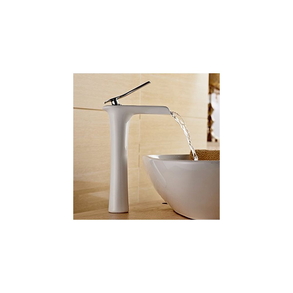 Lookshop - Mitigeur cascade Blanc pour Lavabo Salle de Bains Chromé Design Moderne - Robinet de lavabo