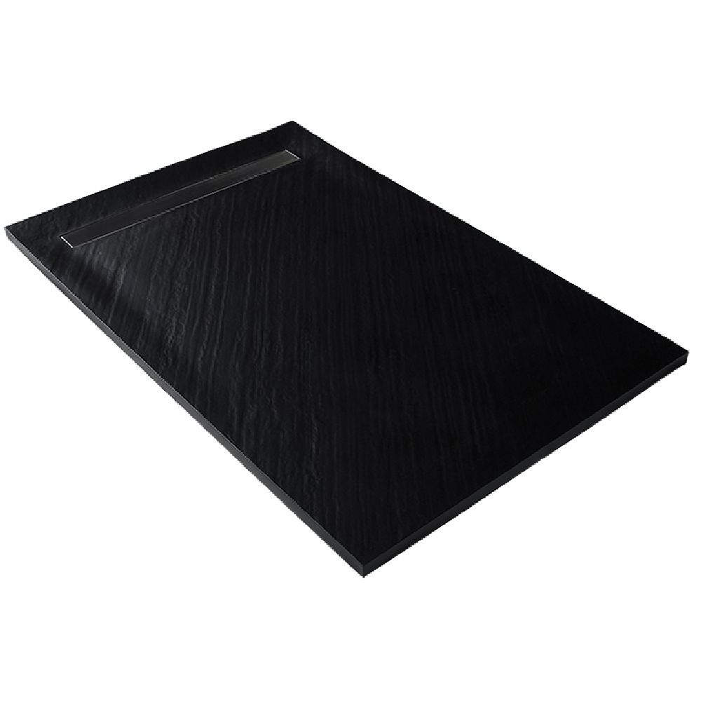U-Tile - Receveur de douche caniveau en pierre naturelle 140 x 90 cm graphite noir + natte étanche + siphon ultra plat - Receveur de douche