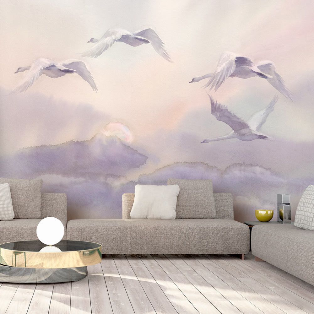 marque generique - 250x175 Papier peint Animaux Moderne Flying Swans - Papier peint