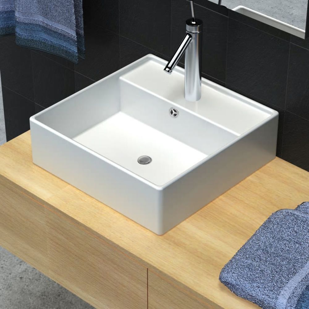 Vidaxl - Luxueuse vasque céramique carrée avec trop plein 41 x 41 cm | Blanc - Lavabo