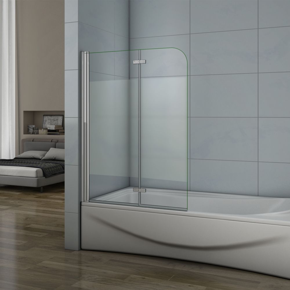 marque generique - Pare baignoire 120x140cm 2 volets en verre anticalcaire et verre sablé au central pivotant à 180° - Pare-baignoire
