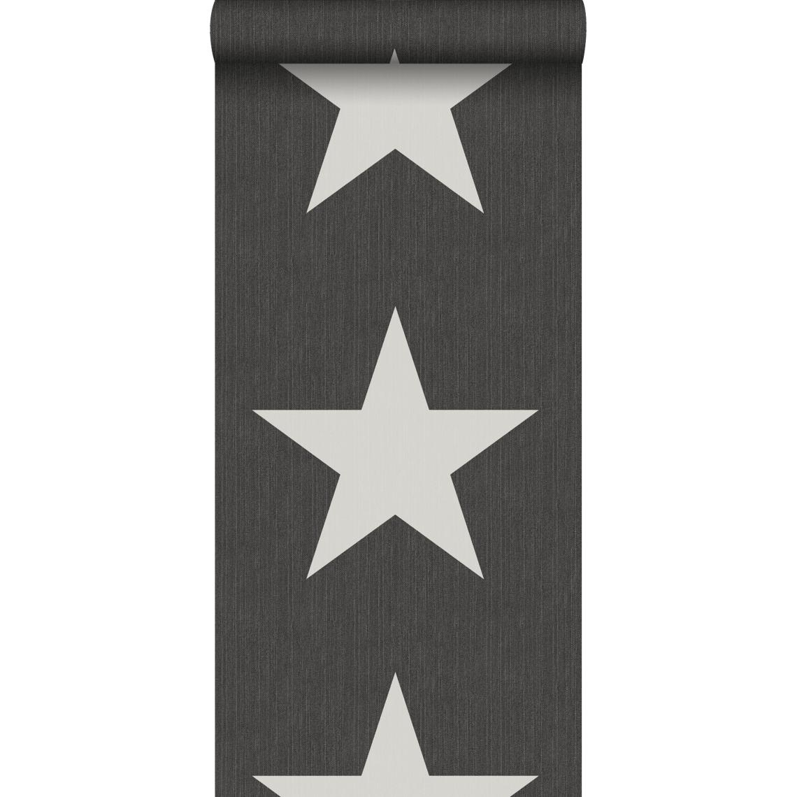 ESTAhome - ESTAhome papier peint étoiles sur le tissu de jeans en denim gris foncé - 138979 - 0.53 x 10.05 m - Papier peint