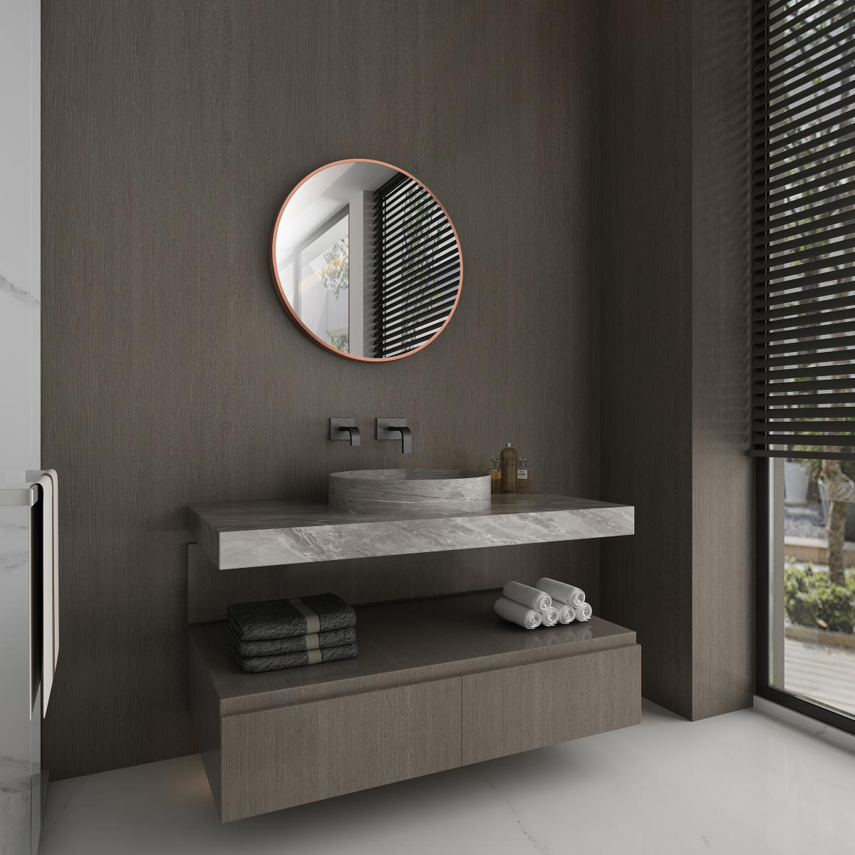 Aurlane - Miroir salle de bain circulaire 60cm de diametre - finition cuivre - RING BRASSY 60 - Miroir de salle de bain