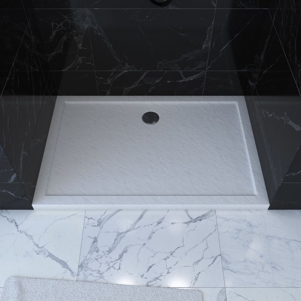Aurlane - Receveur de douche à poser rectangle extra plat en acrylique renforcée blanc – finition pierre – 120x90cm - MOON RECTANGULAR 90 - Receveur de douche