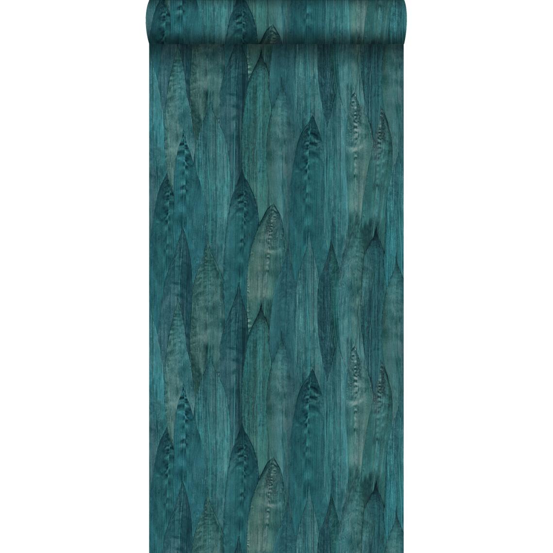 Origin - Origin PP intissé éco texture feuilles bleu canard - 347368 - 53 cm x 10,05 m - Papier peint