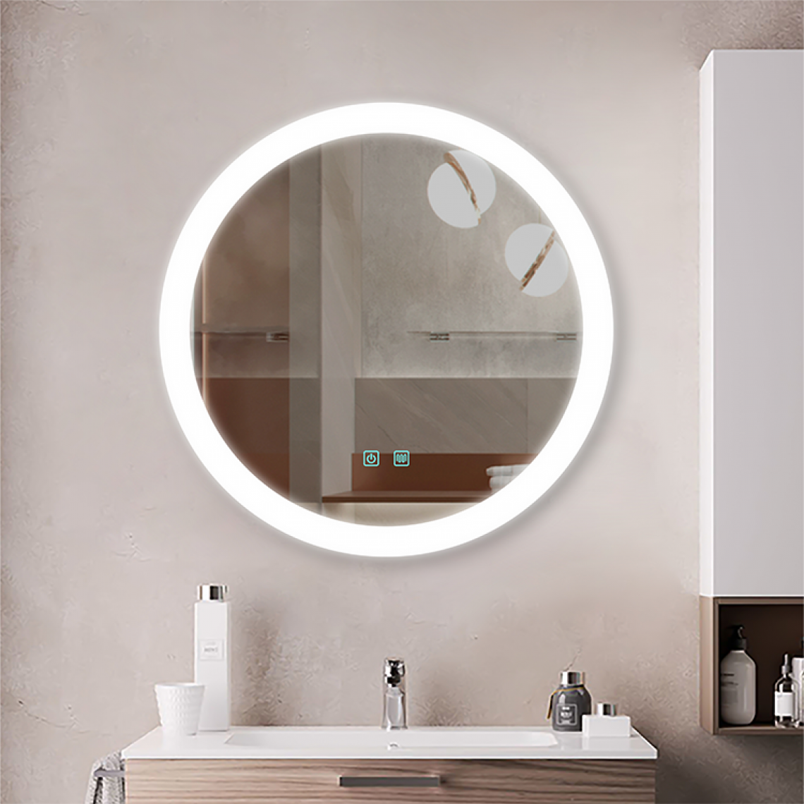 Universal - Salle de bains de style hôtel, miroir mural, écran tactile et miroir anti-brouillard(blanche) - Miroir de salle de bain