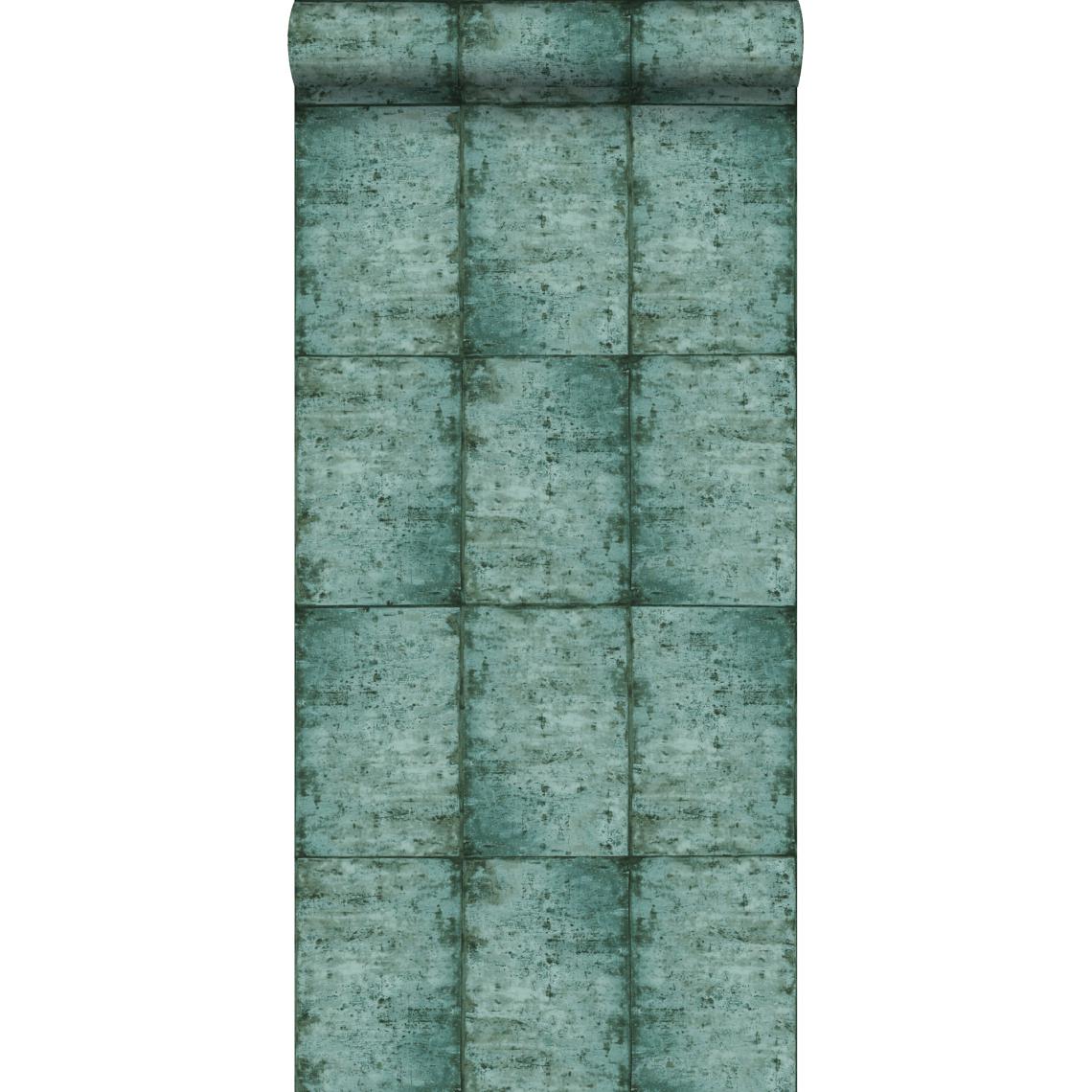 ESTAhome - ESTAhome papier peint feuilles de zinc vert émeraude intense - 138879 - 53 cm x 10,05 m - Papier peint