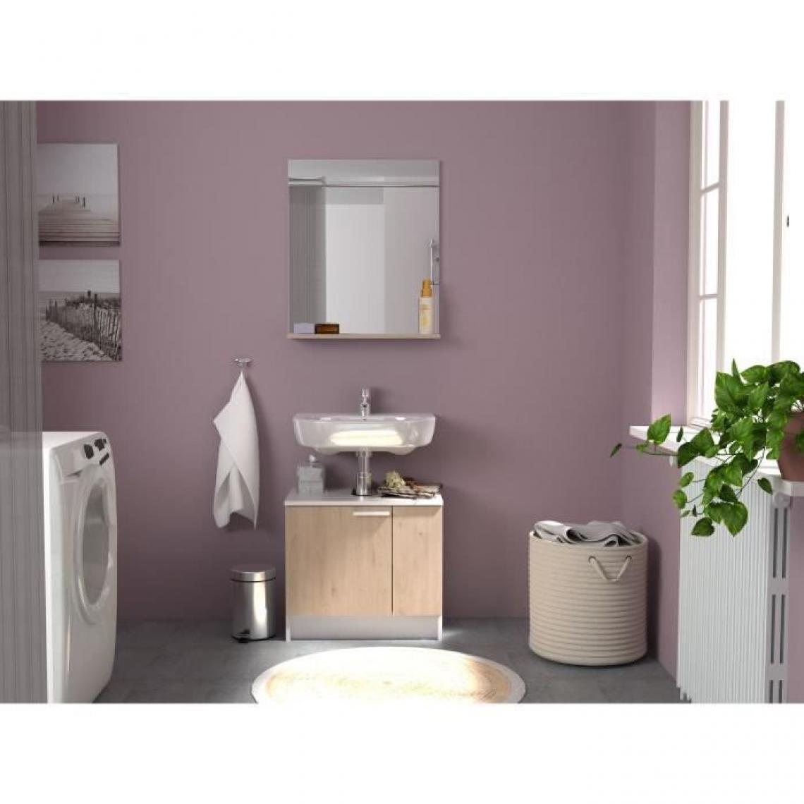Ekipa - EKIPA Miroir avec tablette - Décor Chene Jackson et blanc - L 60 x P 14 x 70 cm - VERSO - Miroir de salle de bain
