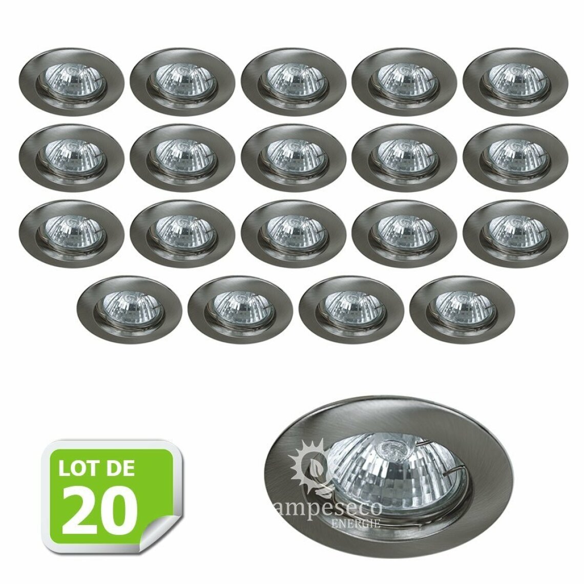 Lampesecoenergie - Lot de 20 Fixation de spot encastrable Classic Alu Brossé Diamètre 77mm ref. 949 - Boîtes d'encastrement