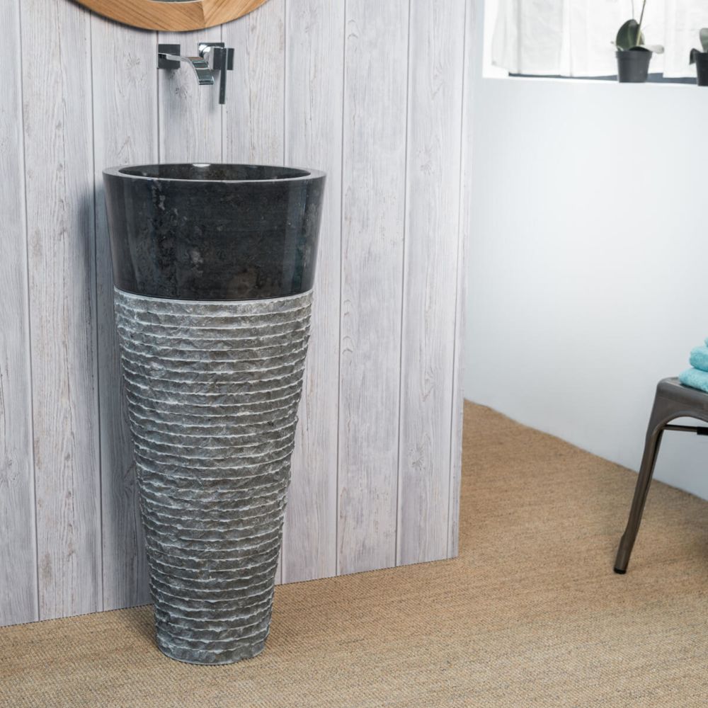 Wanda Collection - Vasque salle de bain sur pied en pierre FLORENCE noir - Vasque
