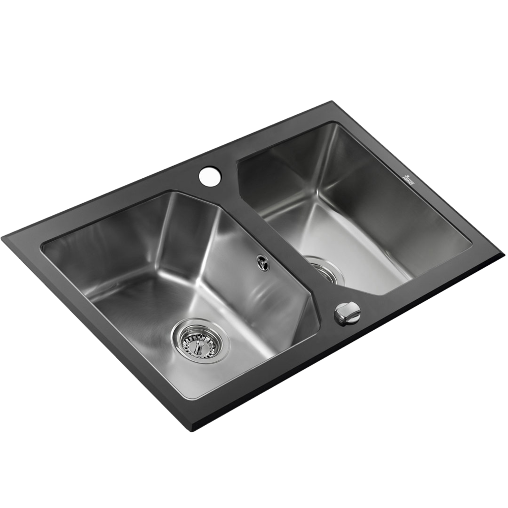Teka - Expression lux 2 cuves 86 verre noir & inox poli - Evier