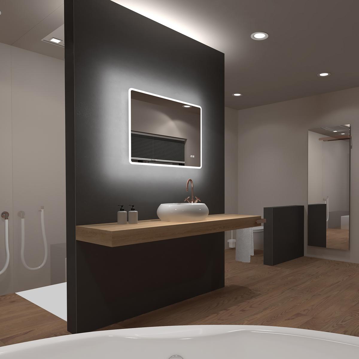 Aurlane - Miroir salle de bain LED rectangulaire auto-éclairant 80x70cm - Ulysse LED 80 - Miroir de salle de bain