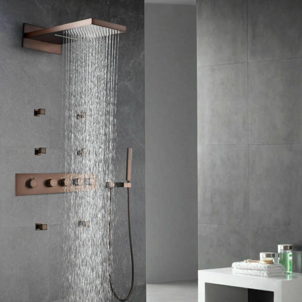 Kroos - Système de douche à main pluviale thermostatique effet pluie et jets de pulvérisation - Mitigeur douche